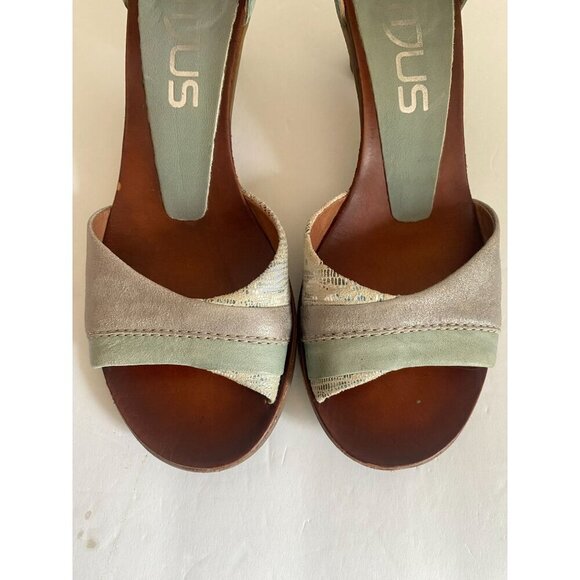 MJUS Teal and Aqua Leather Open Toe Block Heel Ankle Strap Sandal 40 - Picture 3 of 8